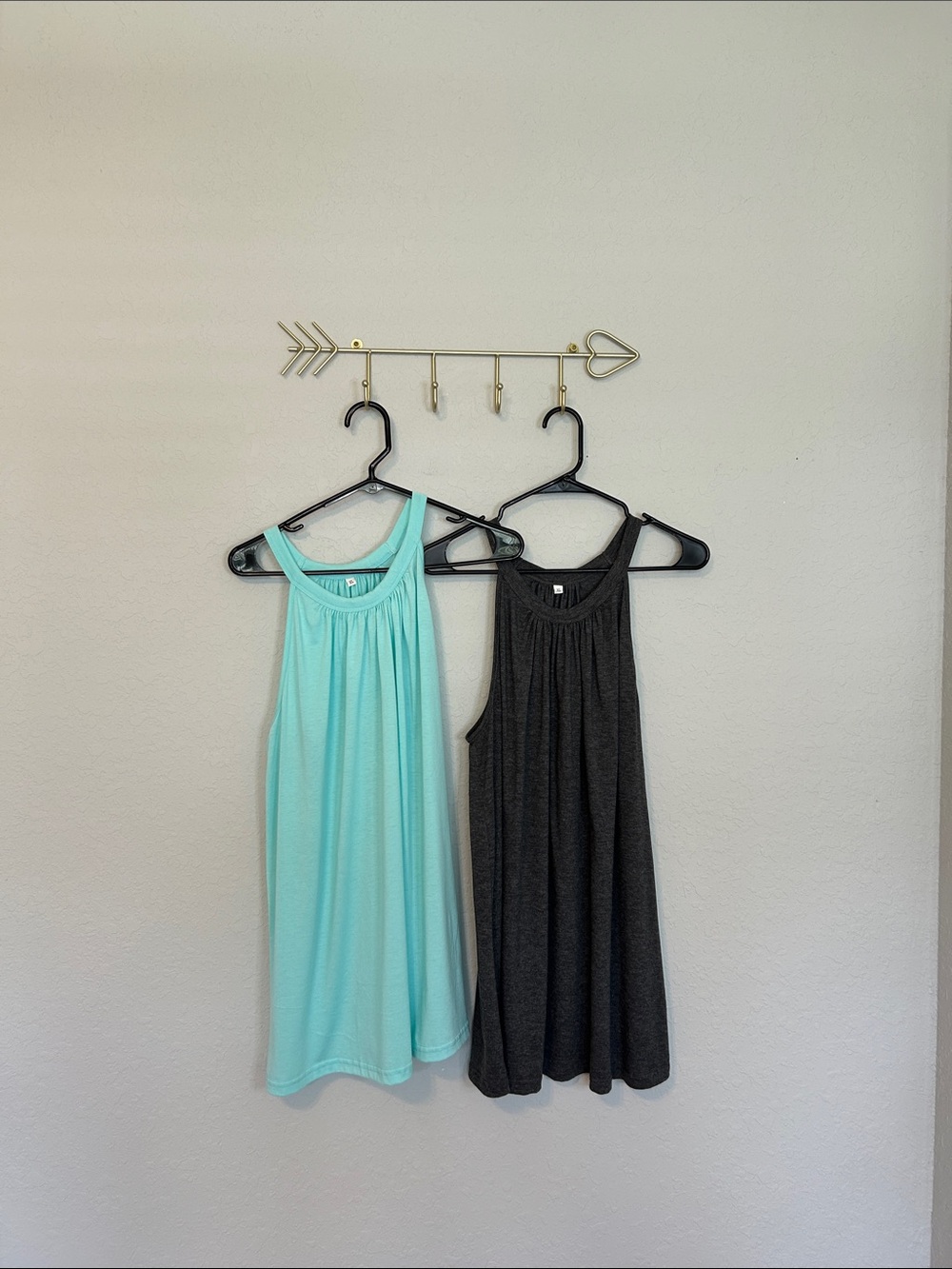 Women's Sleeveless Gathered Halter Tank Top - Aqua and Charcoal